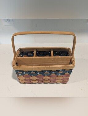 Woven, Wooden Utensil & Napkin Holder, Patriotic Theme. EUC
